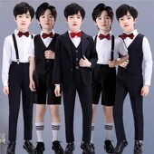 礼服英伦风背带裤 男童黑色花童英伦风套装 钢琴演出服 套装 儿童西装