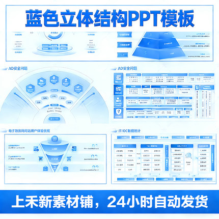 蓝色万能立体结构多层逻辑架构图商业战略模型PPT模板总数60页款