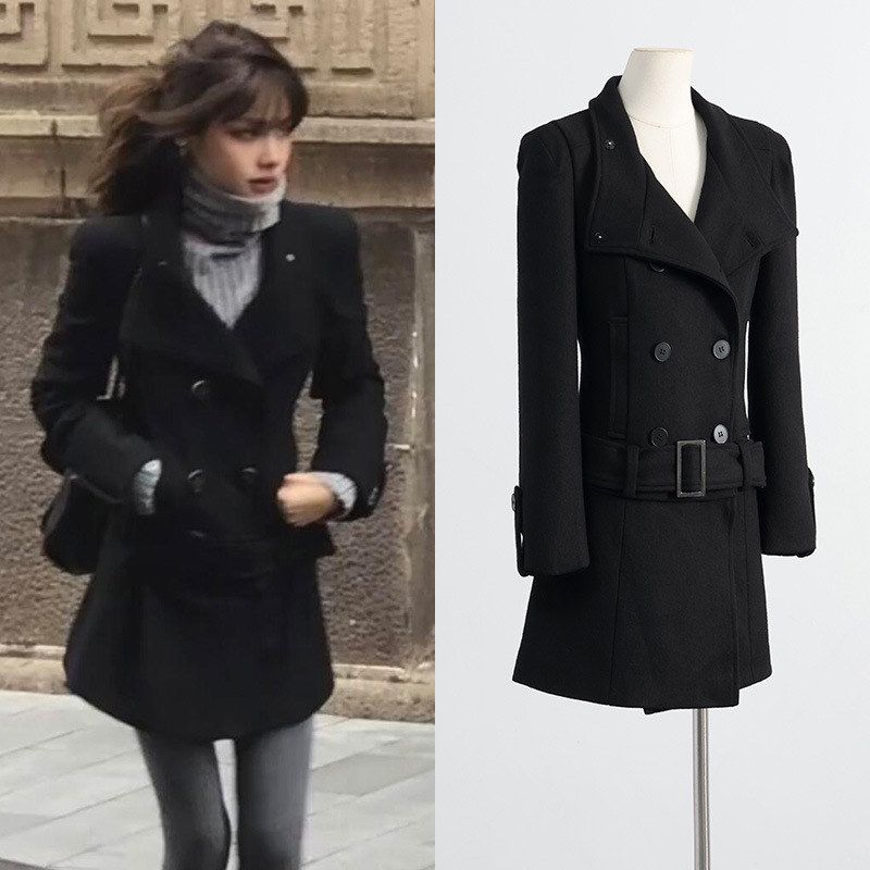 可拆卸下摆设计加厚呢子大衣女