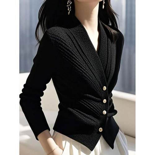 黑色V领羊绒针织毛衣女士秋冬新款法式高级感气质超好看开衫上衣