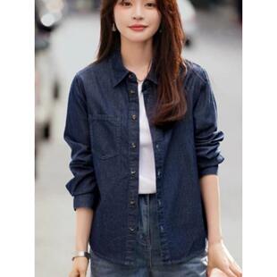 POLO领上衣 高级休闲气质蓝色外套百搭减龄长袖 牛仔叠穿衬衫 女秋装