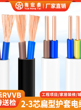 国标RVVB BVVB护套线2 3芯0.75 1平方白色平行电源线纯铜家用硬线