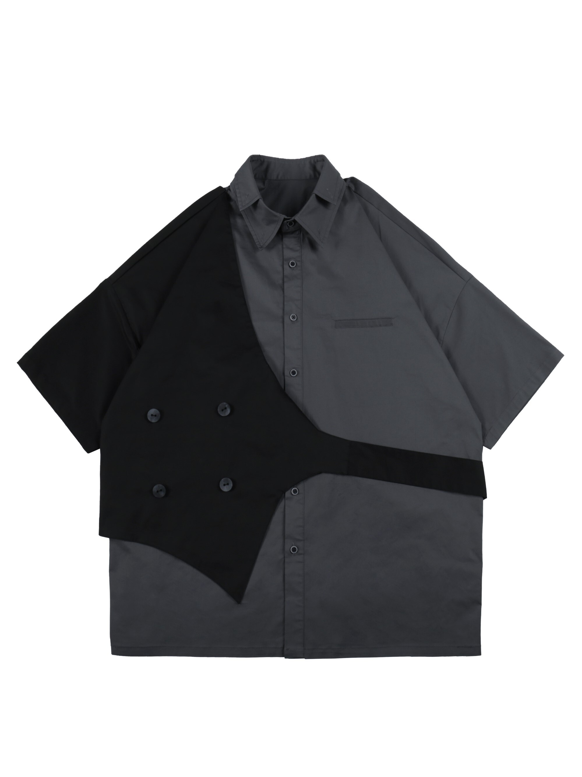 PCLP (PERCLIPS)fake two-piece short-sleeved shirt National tide brand summer tooling Japanese port wind half-sleeve shirt men