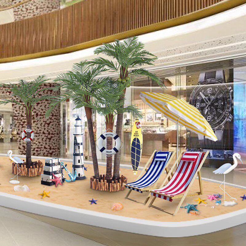 夏季氛围4s展厅摆件布置海洋沙滩主题美陈商场服装橱窗装饰道具