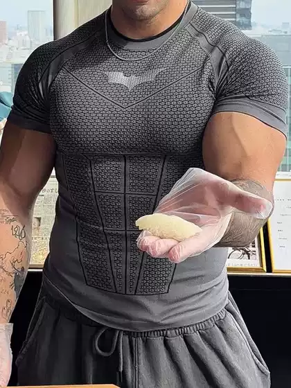 American Youngla Batman Logo Tight-Fitting Muscle-Showing Short-Sleeved Men's Fitness Slim-Fit Quick-Drying Breathable T-Shirt