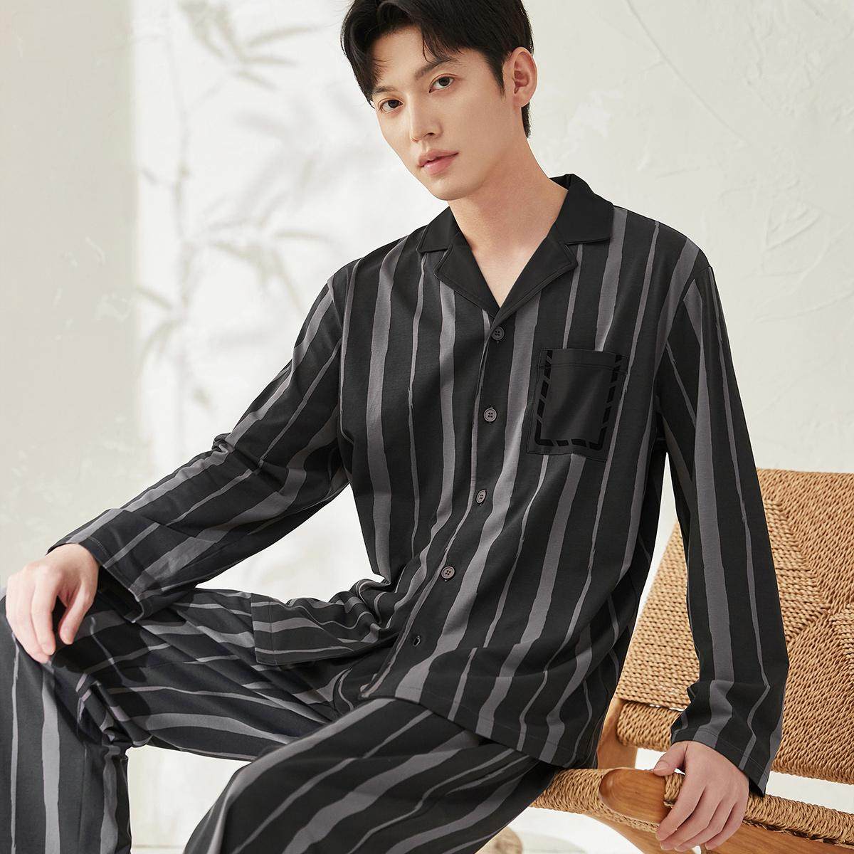 顶瓜瓜睡衣男士春秋款夏季纯棉长袖家居服男款2025年新款套装可外