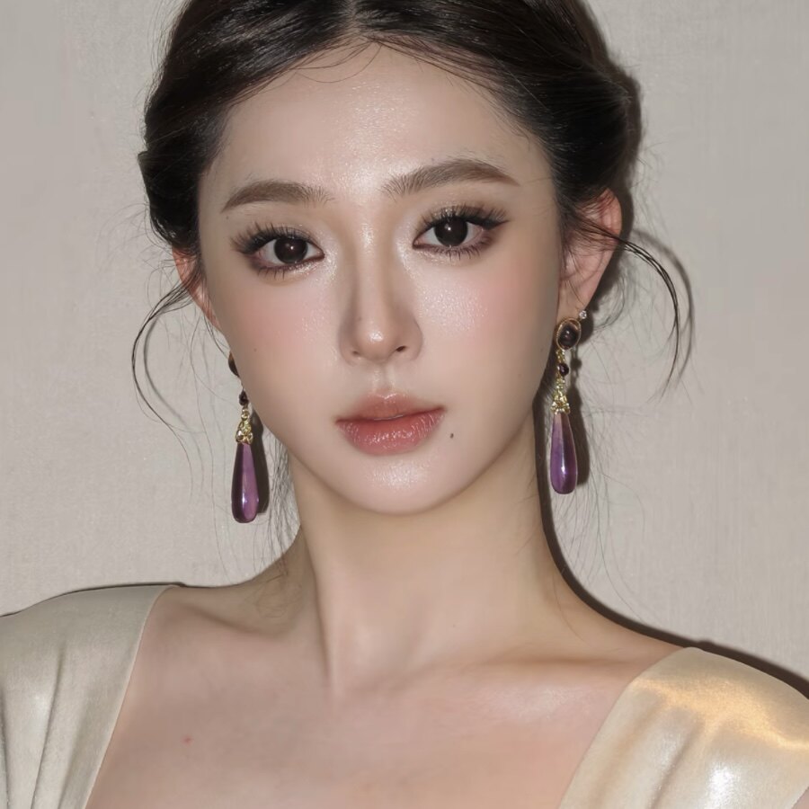 绝美韩系柳智敏同款紫色长款耳钉
