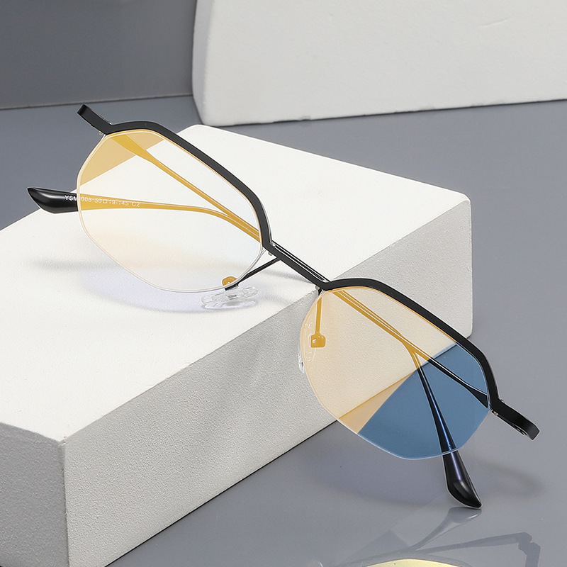 新款金属半框防紫外线太阳镜个性多边形时尚淡浅透彩膜墨镜男女轻