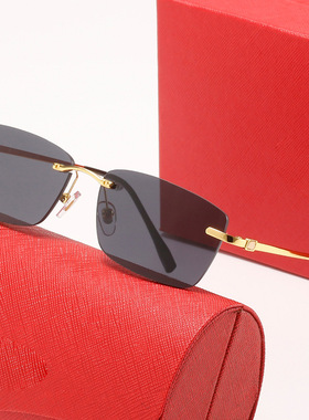 新款卡家无框光学眼镜架男士欧美方形墨镜女潮流百搭太阳镜平光镜