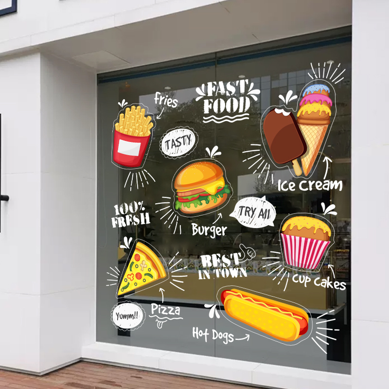 西餐厅店铺玻璃门贴纸创意小吃汉堡薯条西式简餐厅店装饰橱窗贴画图片