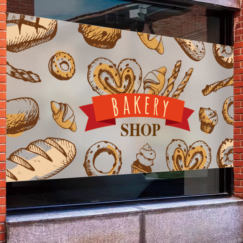 面包店橱窗玻璃门磨砂定制生日蛋糕装饰画甜品烘焙店氛围静电贴纸图片