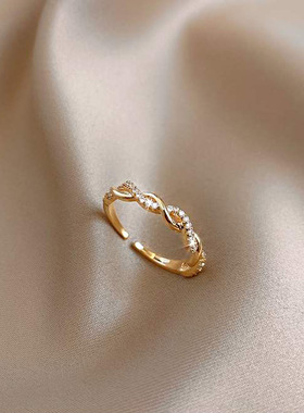 真金电镀锆石开口戒指女冷淡风