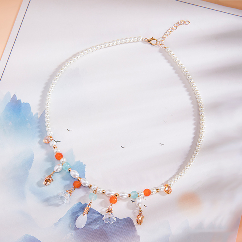 敦煌风橙色透明莲蓬新中式项链