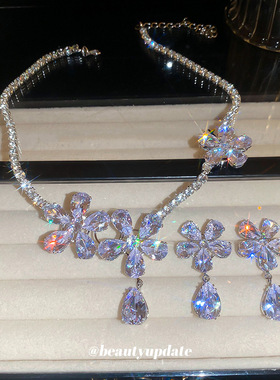 流彩花朵锆石项链设计感轻奢时尚锁骨链气质高级感饰品女跨境新款