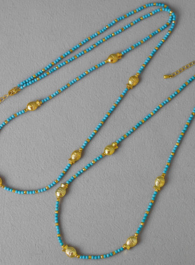 小锦鲤串珠项链轻奢高级感克莱因蓝新中式简约串珠项链