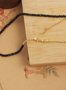 复古吊坠黑金串珠项链轻奢甜酷个性小众欧美锁骨