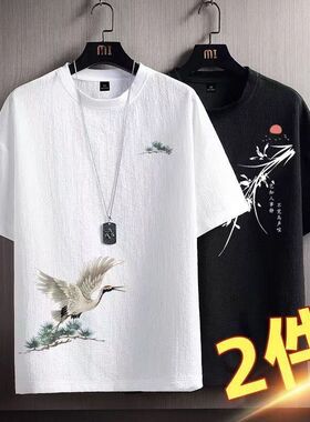 冰丝短袖t恤男士2024新款夏季薄款速干白色半袖潮牌宽松高级上衣