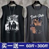 无袖 美式 背心男宽松大码 坎肩复古印花运动无袖 夏季 t恤打底衫 新款