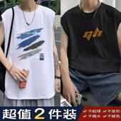 t恤男生字母印花青少年坎肩运动背心男士 夏季 潮流无袖