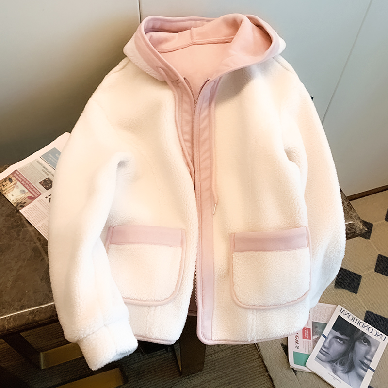 女童外套春秋款2025新款兒童羊羔絨寬松拉鏈衫衣服小女孩連帽上衣