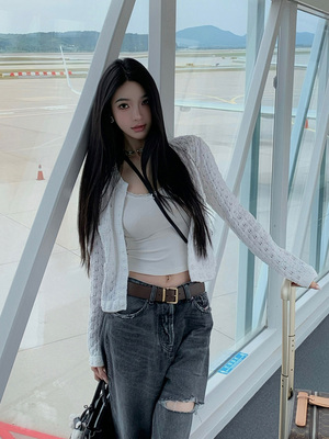 FBB limit夏季新款小香开衫女进口专机搬花镂空立体山茶花外套