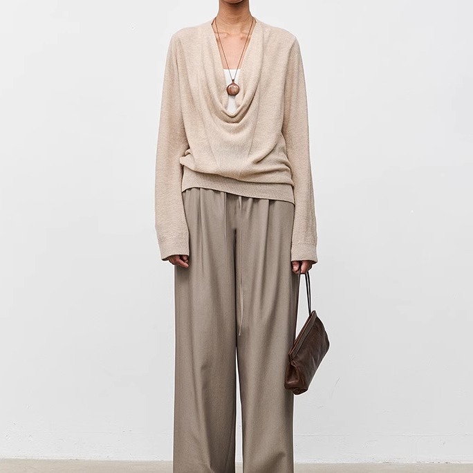 强推荡领慵懒感_云感桑蚕丝羊绒羊毛_叠穿氛围感针织衫