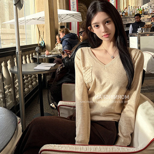 上衣毛针织衫 「口碑力荐 软软暖暖口袋T恤」宽松V领针织内搭长袖