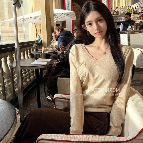 「口碑力荐! 软软暖暖口袋T恤」宽松V领针织内搭长袖上衣毛针织衫