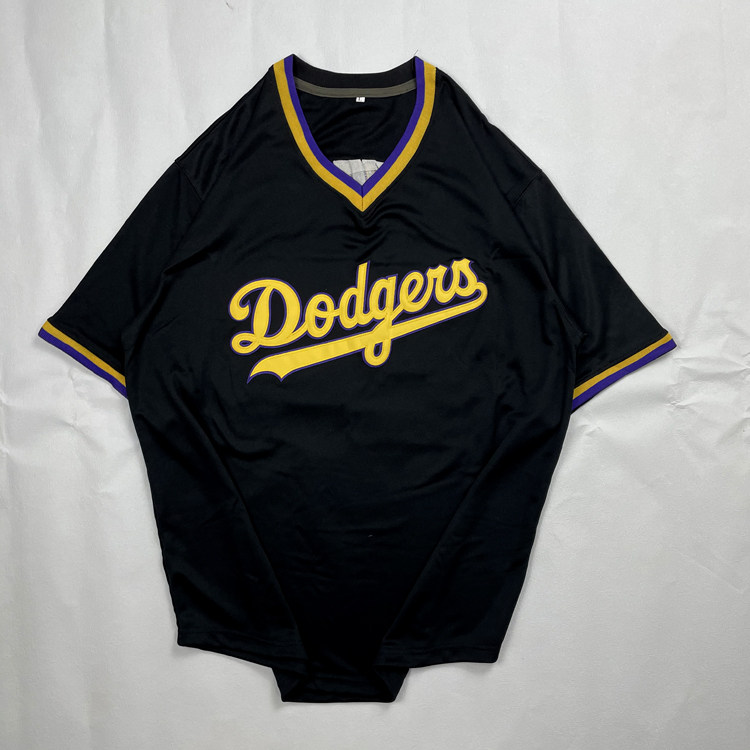 유럽과 미국의 대형 버전 특대 복고풍 다저스 야구 유니폼 반팔 풀오버 힙합 힙합 티셔츠 중간 길이 유행