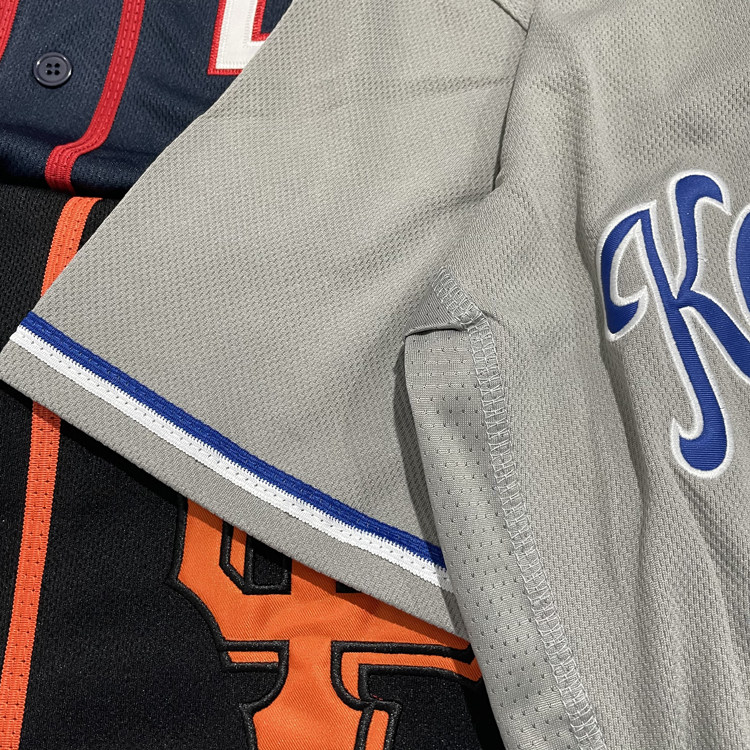 유럽과 미국의 힙합 야구 유니폼 반팔 카디건 플러스 사이즈 로열스 야구 셔츠 중간 길이의 자수 문자 힙합 재킷