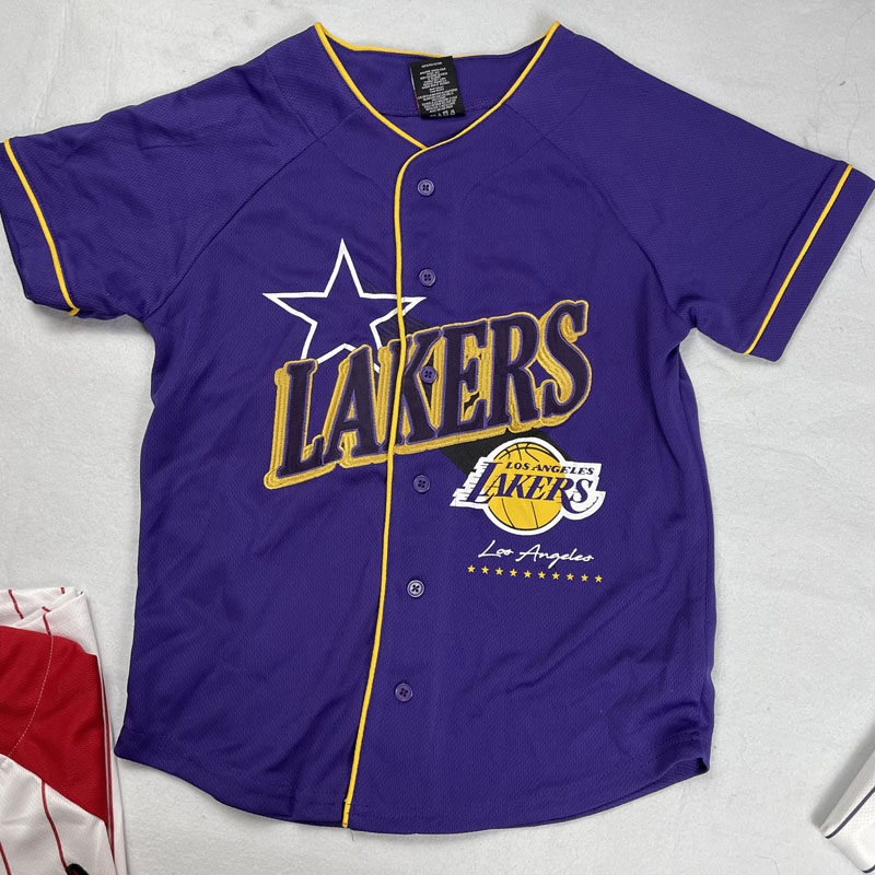 미국 어린이 야구 유니폼 카디건 농구 스타일 자수 스트리트 댄스 공연 힙합 반팔 힙합 탑 트렌디