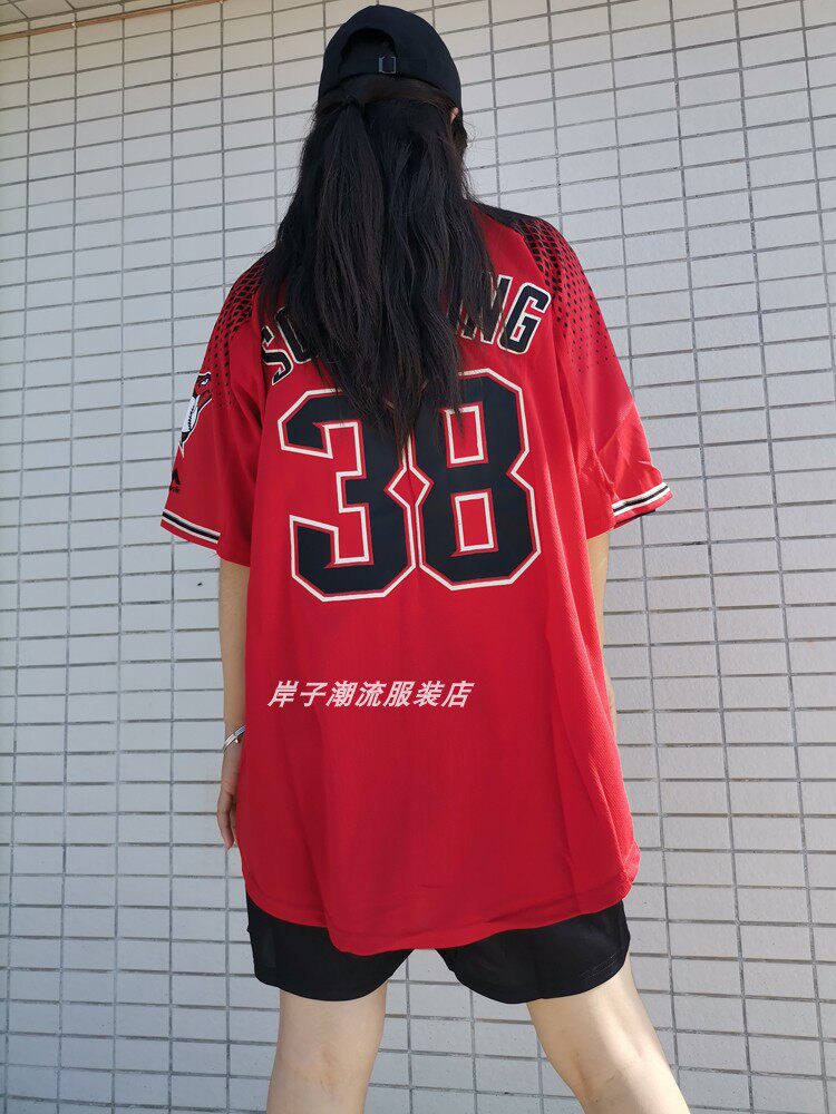 미국 야구 유니폼 반팔 카디건 대형 자수 남성 및 여성 유행 스트리트 탑 힙합 스트리트 댄스 저지