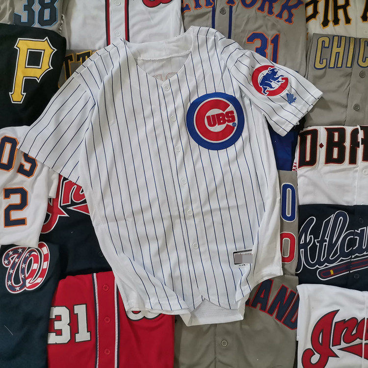 메이저 리그 야구 컵스 남성용 및 여성용 자수 문자 줄무늬 야구 유니폼 대형 반팔 카디건 팀 빌딩 활동 탑