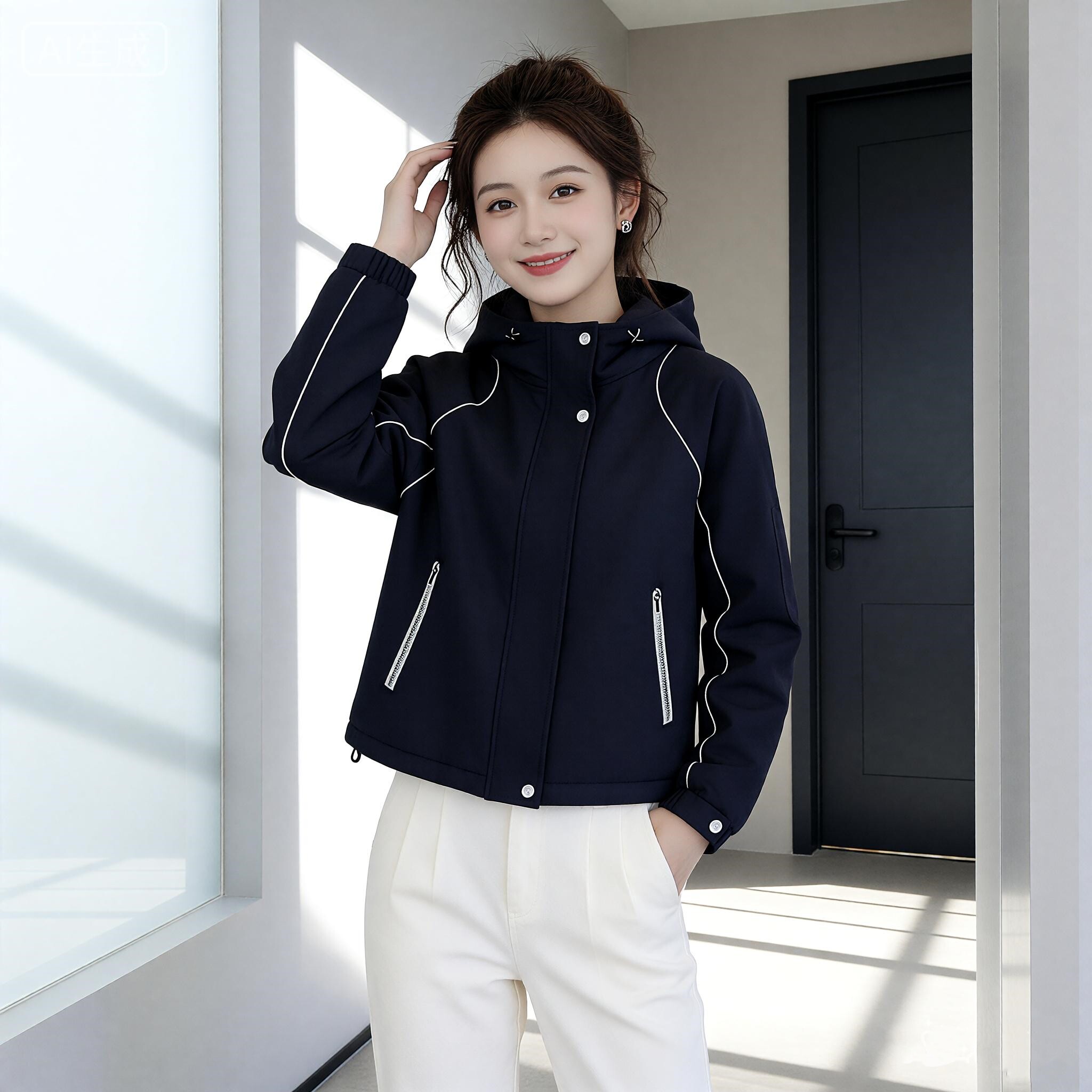 加棉加厚冲锋衣外套女2026秋冬新款时尚减龄连帽短外套运动夹克潮