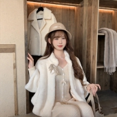 新款 环保兔毛皮草外套女短款 2026冬季 千金兔毛毛绒加厚斗篷上衣