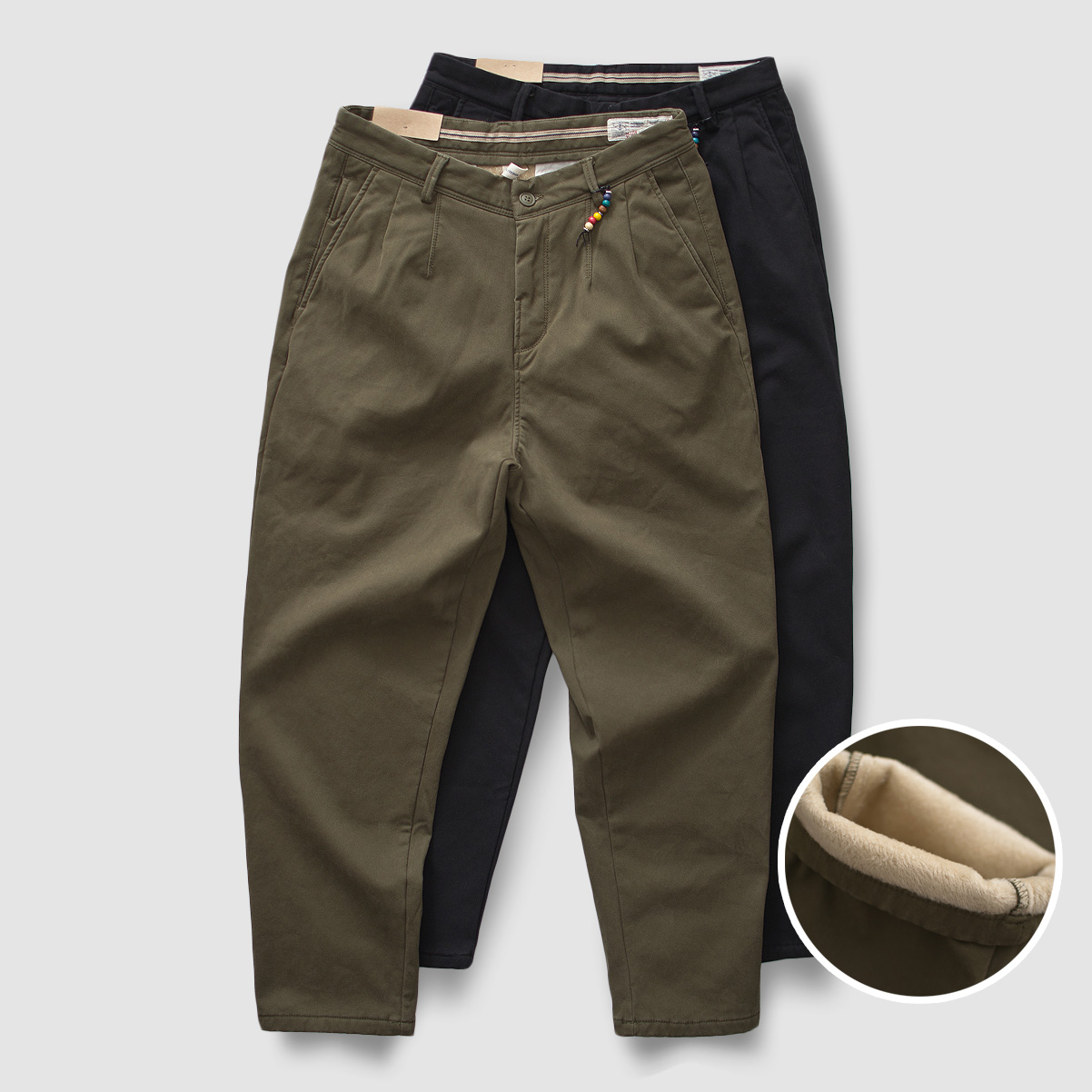 阿美咔叽日系冬季纯色直筒休闲裤