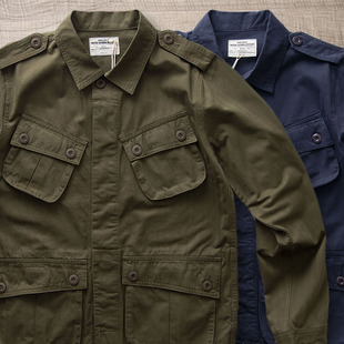 夹克外套男 翻领工装 美式 复古阿美咔叽军事风纯棉人字纹多口袋猎装