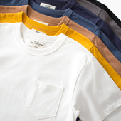 男短袖 打底衫 t恤 复古阿美咔叽日系机车纯棉圆领口袋tee基本款 美式