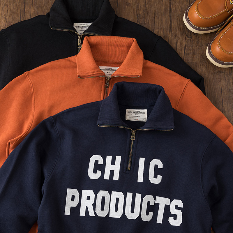 美式重磅套头立领纯棉翻领加厚半拉链卫衣男秋冬阿美咔叽工装外套