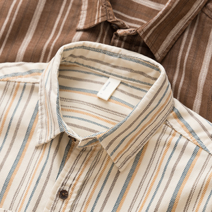 宽松休闲衬衣男上衣 春秋季 日系复古阿美咔叽灯芯绒条纹衬衫 男长袖