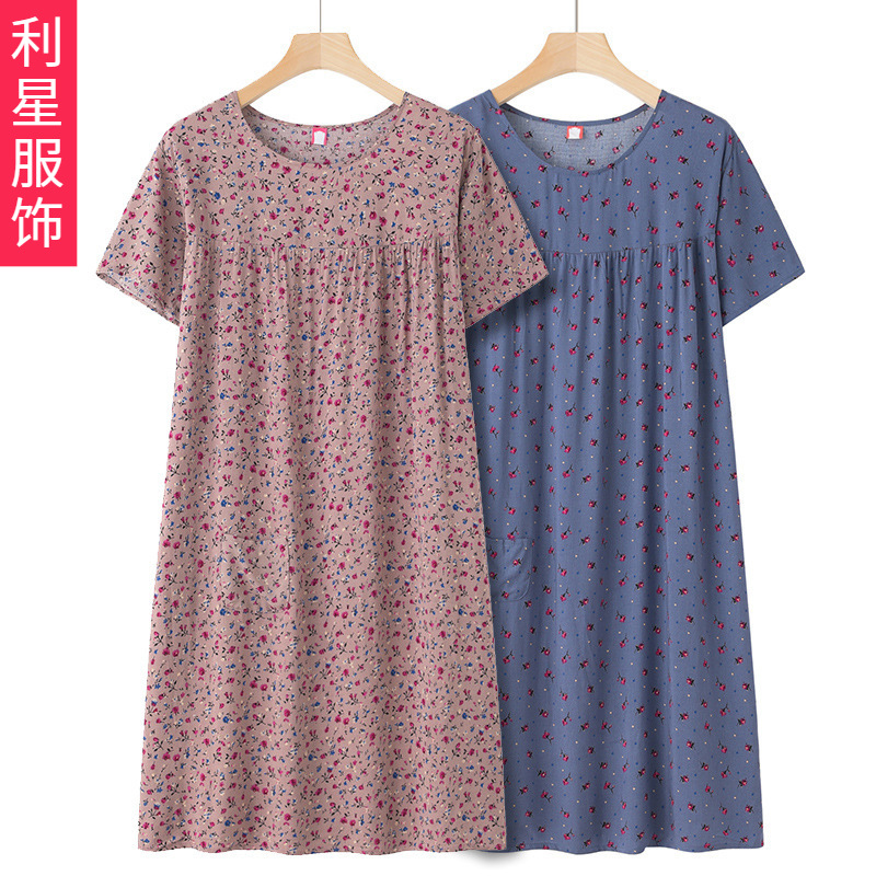 中老年人睡裙女奶奶宽松60到80岁70老太太妈妈棉绸短袖连衣裙薄款