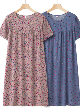 中老年人睡裙女奶奶宽松60到80岁70老太太妈妈棉绸短袖连衣裙薄款