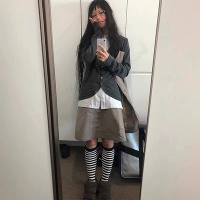 日系娃娃领假两件修身针织衫女