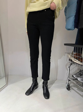 widelia陈姬儿9分神裤黑色高腰加绒牛仔裤小个子修身烟管裤女W05