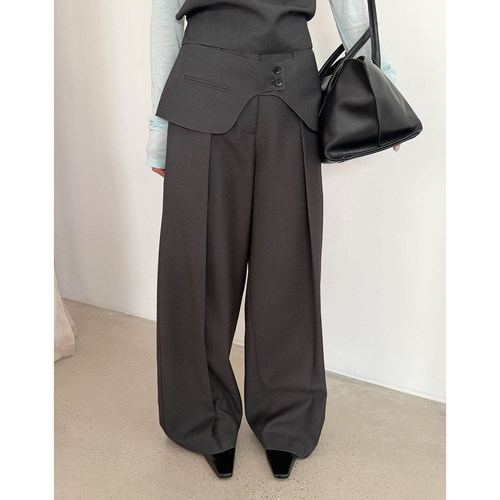 WAITMORE 2026春季小众高腰配屁帘宽松阔腿裤两件套休闲长裤5021