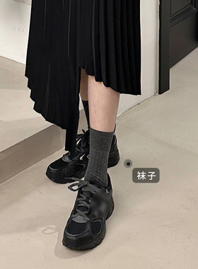 陈姬儿秋季新款百搭纯色小腿袜深灰色中筒袜子舒适透气棉袜306