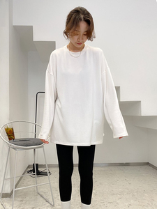 widelia陈姬儿秋季韩版宽松磨毛果冻T恤女白色侧开叉长袖上衣9970