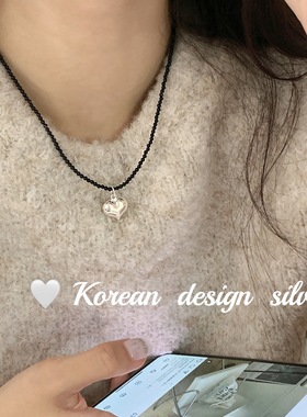 韩国ins慵懒风氛围感银饰品925银爱心黑玛瑙项链高级感小众女1279