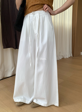 hers 一勺甜 夏季新款抽绳牛仔裤女宽松阔腿拖地裤休闲长裤08220