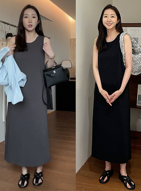 widelia陈姬儿夏季韩版灰色无袖宽松背心裙中长款显瘦连衣裙7317